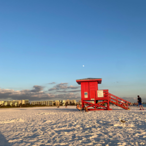 Siesta Key Beach Red Lifeguard Tower in Gulf Coast Florida vacation visit sarasota